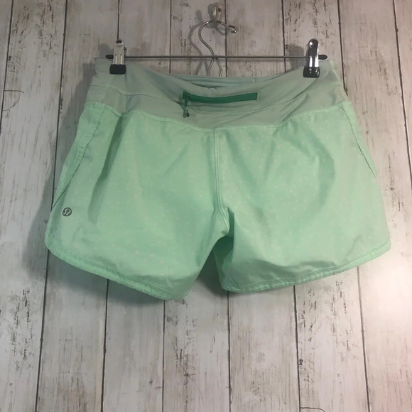 Lululemon Speed Run Mint Green White Polka Dots Shorts 6 - Picture 2 of 11